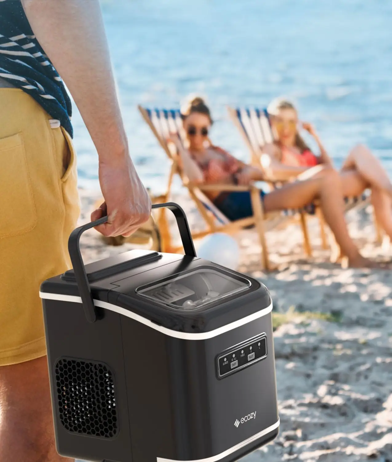 ecozy US Stock Black Portable Ice Maker Machine Home Countertop 9 Bullet Ice Cubes in 6 Mins 26lbs/24Hrs Ice Maker