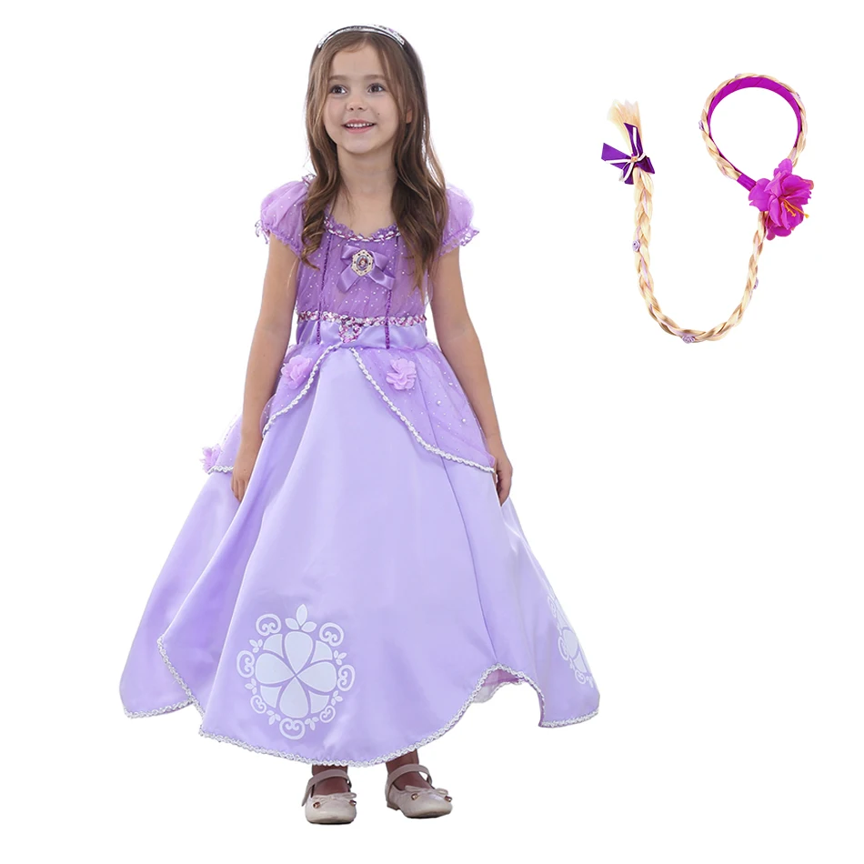 Kids Party Clothing Magic Stick Crown Children Costume 2022 Cosplay Sofia Princess Dress Children Bows Pearl Birthday Costume