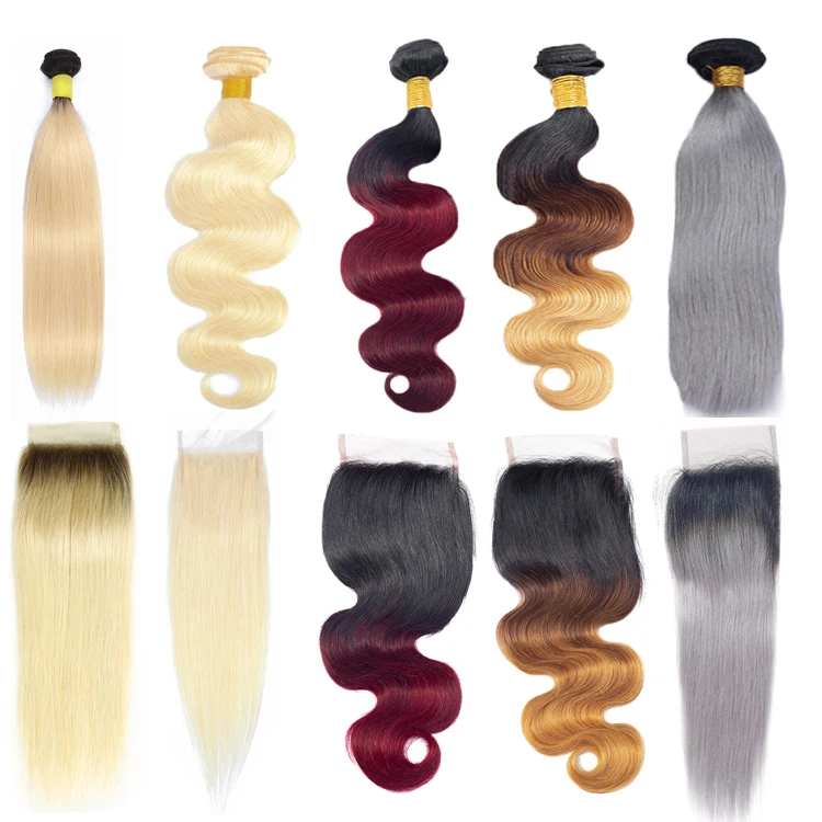 Honey Blonde Body Wave Hair Bundles With Lace Frontal Closure 1b/613 Mink Brazilian Human Hair Hair Bundles  With Lace Closure