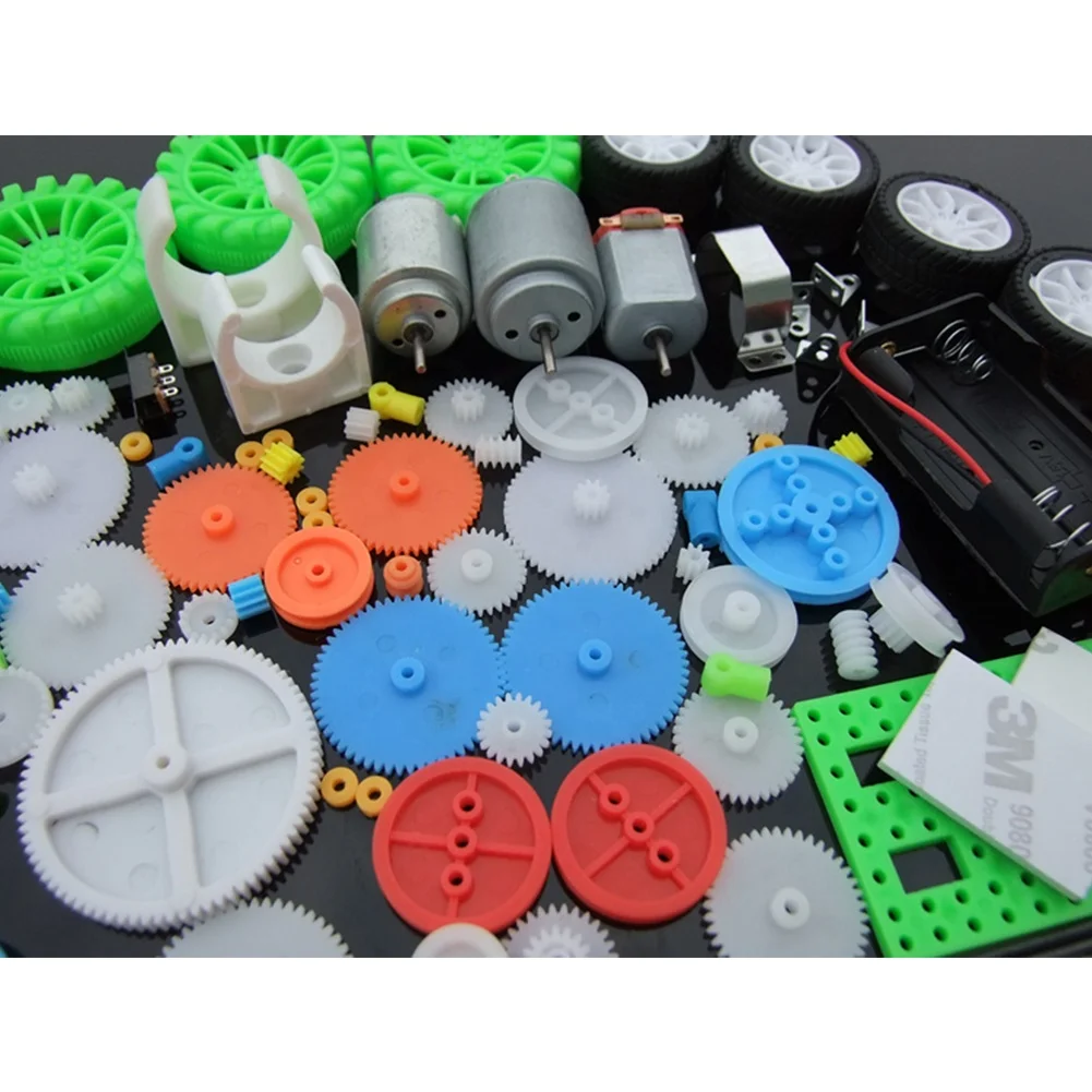 112Pcs DC Motor Kit Electric Mini Motor & Plastic Gears Bracket Shaft Propeller for DIY Toy Car Boat Robot Scientific Experiment