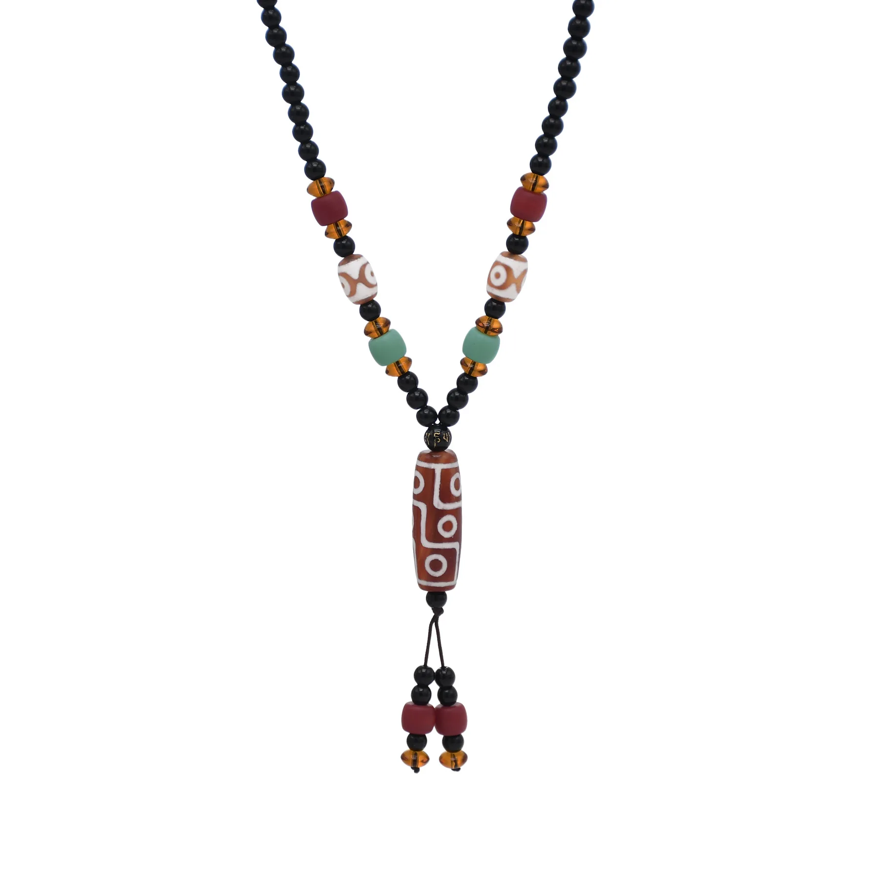 Handmade Nepal Necklace Buddhist Mala Wood Beads Pendant & Necklace Ethnic Horn ong Statement Jewelry