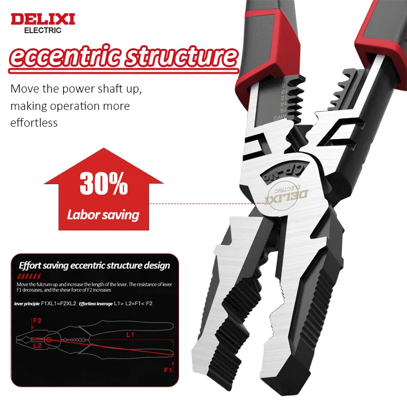 Delixi ELECTRIC Multifunctional Sleeve Design Sharp Cutting Cr Mo Alloy Steel Anti-Slip Handle Eccentric Wire Pliers