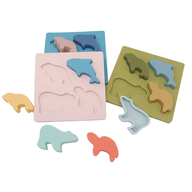 Factory Supply Toddler Soft Teether Toys Nesting Sorting Baby Silicone Animal Shape Puzzle Educational Toys For Kids
