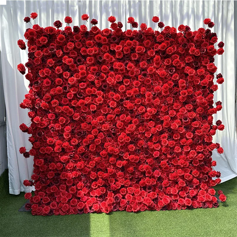 A-FW064 Wedding artificial 3d flower wall backdrop 8ft x 8ft flower wall panels red rose flower wall for event decoration