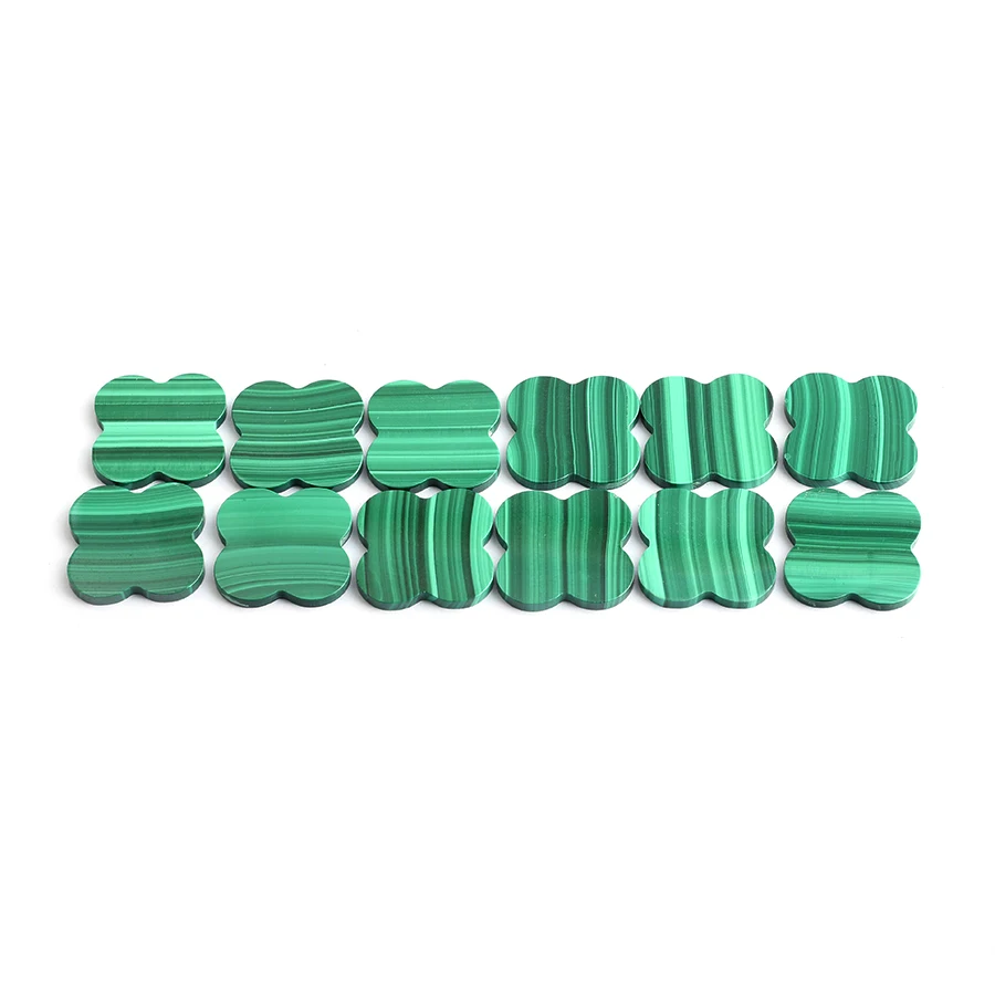 Natural Malachite Cut Size Shape Wholesale High Quality Double Four Leaf Clover Sided Flat Cutting Loose Gemstones Malachite