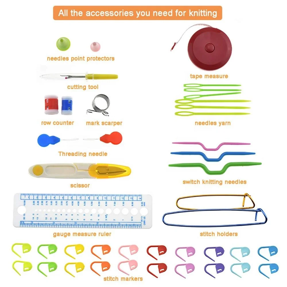 Amazon, алюминиевые эргономичные крючки для вязания, набор игл с швейным инструментом