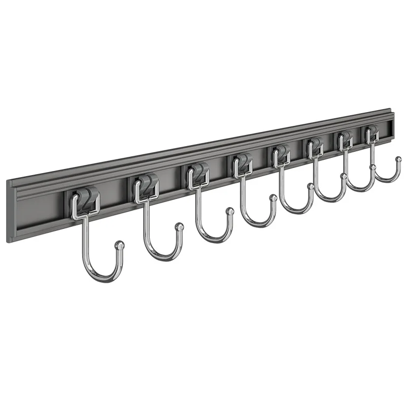 Multiple hooks Non punching kitchen hook bracket Wall mounted aluminum alloy kitchenware hanging rod Kitchenware storage rack