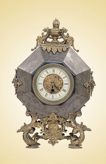 Antique Imitated French  Vintage  10 Days Mechanical  Movement Table/Shelf  Clock Embedded in the Marble Decorated by Brass