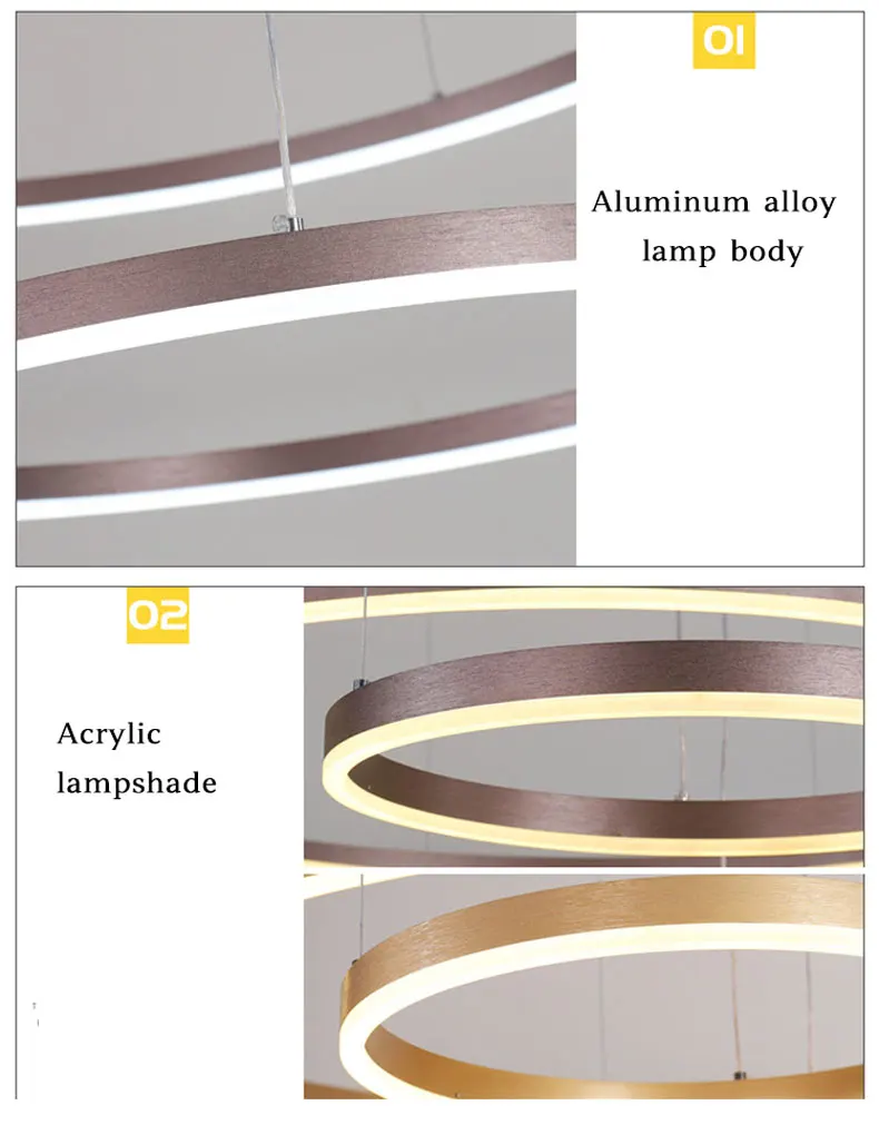 
Affordable Luxury Circle Ring Dimmable Acrylic Shade LED Chandelier for Living Room Hotel Loft 