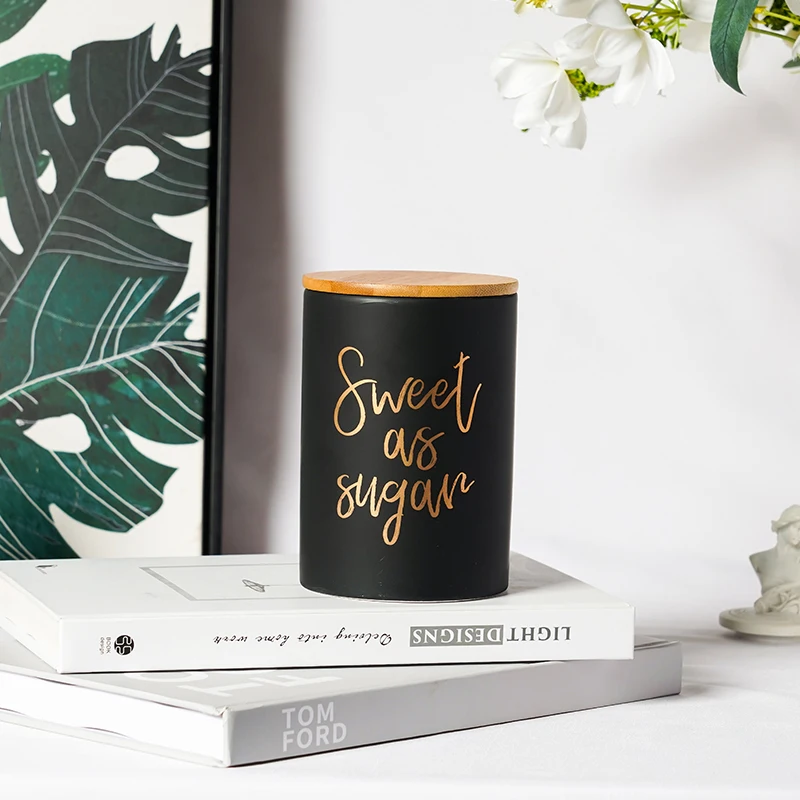 ceramic canister snack flour sugar dry food storage containers with bamboo lids airtight