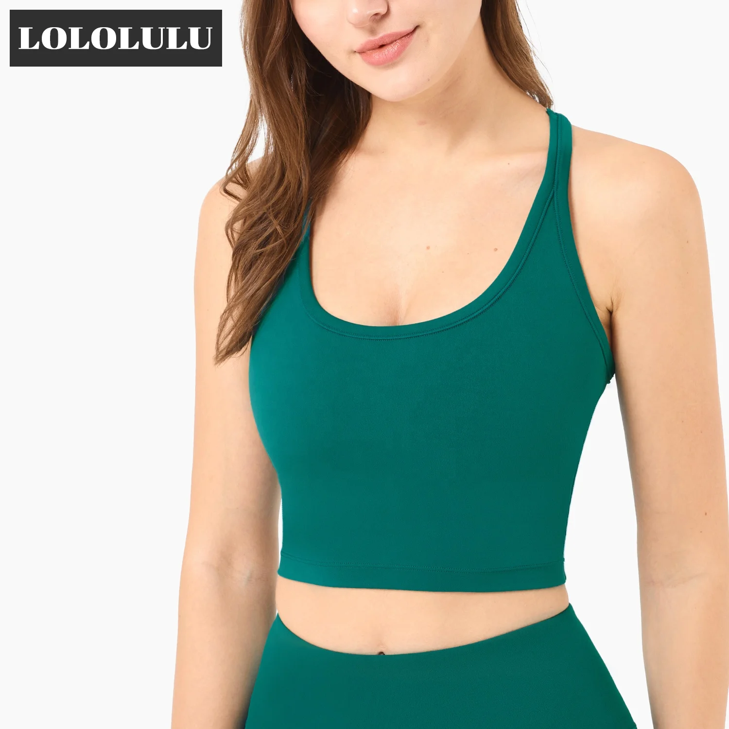 ECO Fabric Longline Racer Back Padded Sports Bra For Women Fitness Workout Toga Crop Tops