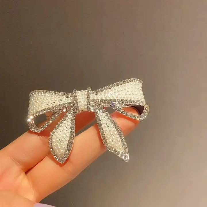 Simple Lovely Bow Hair Ornament Sweet Heart Rhinestone Pearl Hair Pins For Girls Beautiful Decoration (H016C)