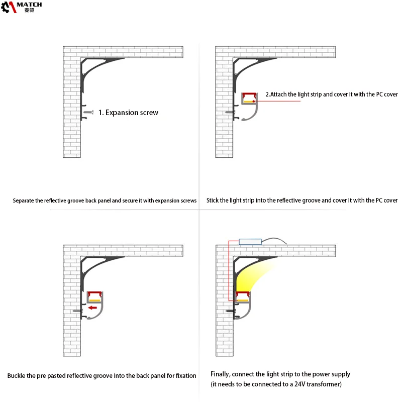 LED Strip Channels for architectural lighting design  used for recessed linear lighting, lighting between tiles