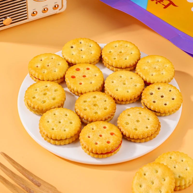 Delicious snack 268g sandwich little black cookies three flavored chocolate and milk fruit filled biscuits