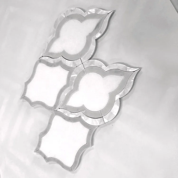 DTH Stone Pure white marble with shell water jet mosaic tiles for wall decoration