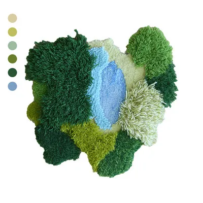 Modern Luxury Real Wool Shaggy Green Forest Moss desgin Art 3D Handmade Carpet