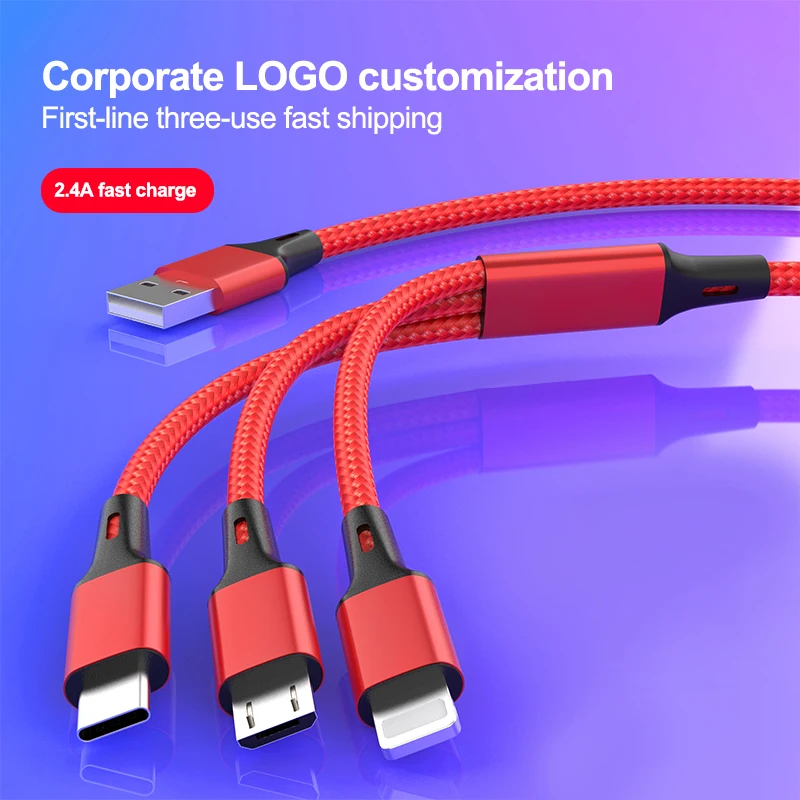 Factory direct low-cost data cable charging cable mobile phone car charging cable 3 in 1 power cord