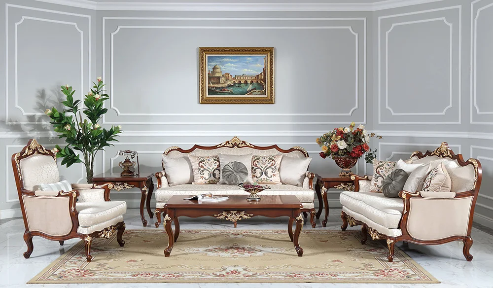 European Style hand carved gold leaf fabric Leisure Armchair