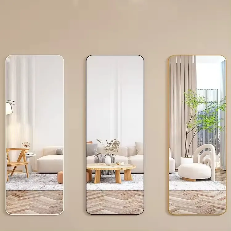 Factory Directly Supply Full Size Long Full Body Door Hanging Mirror Home Decor Metal Frame Minimalist  No Punching Mirror