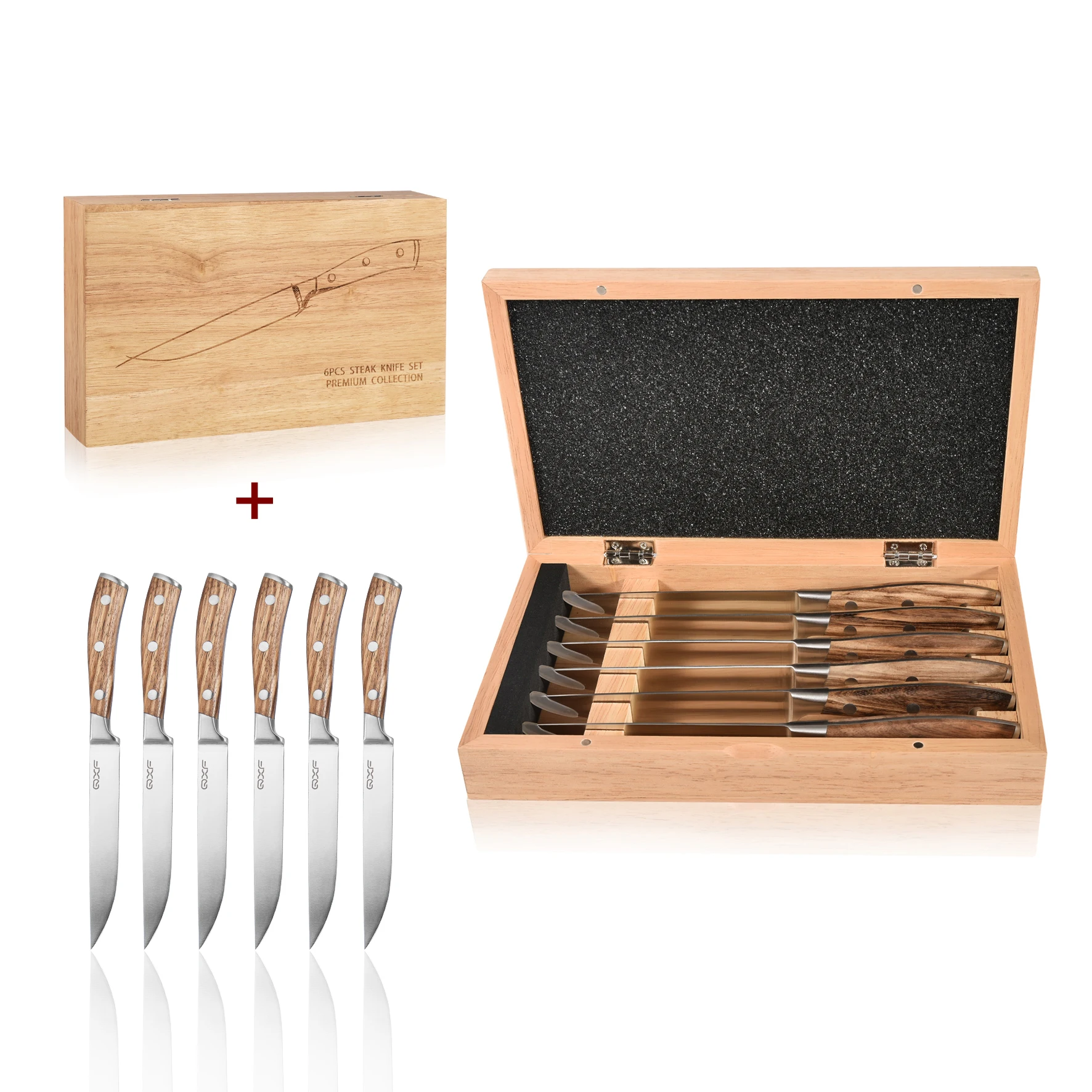 Luxury 7 PCS German Din 1.4116 Steel Steak Knife Set Full Tang Wooden Handle Steak Knife with Magnetic Wood Gift Box