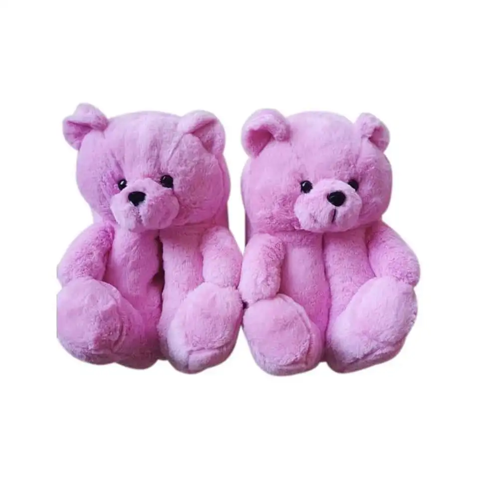 
Lovely Indoor anti-slip Faux Fur animal teddy bear slipper luxury bear slipper 