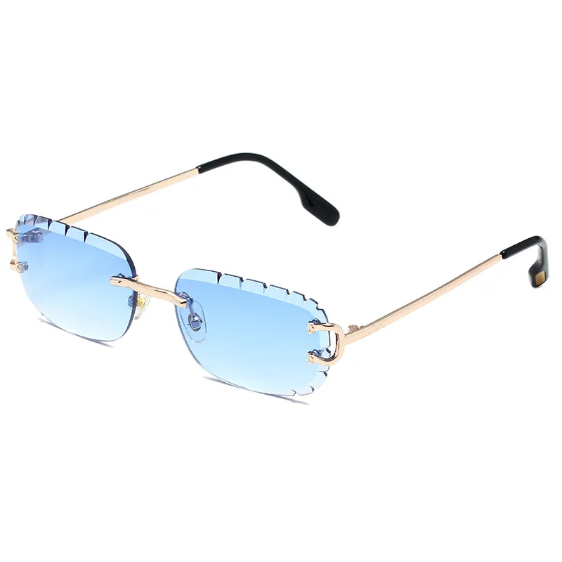 Wholesale Fashion Retro Men Metal Sunglasses UV400 Gradient Shades Rimless Polygon Sun Glasses For Women