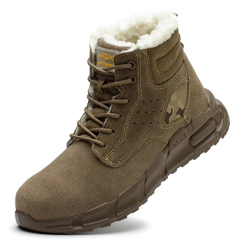 Unisex warm Winter Industrial spark resistant construction Work Safety Shoes with Plush Lining Faux Suede Upper Material