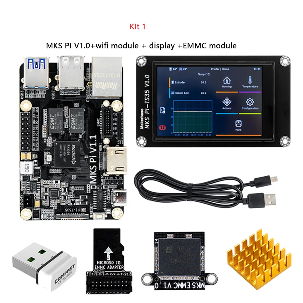 Детали для 3d-печати, материнская плата TWOTREES MKS PI с четырехъядерным процессором, 64 бита, SOC бортовой рабочий экран Klipper, комплект
