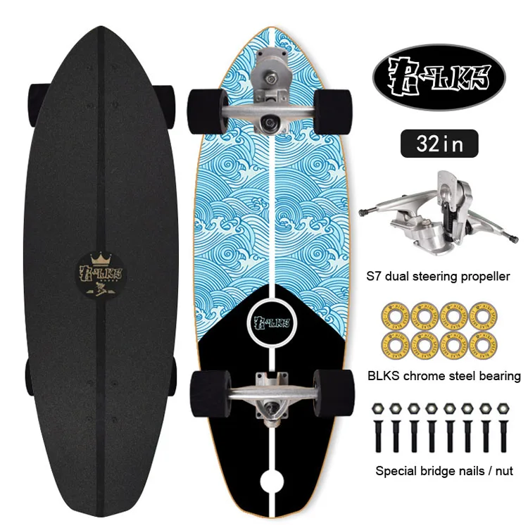 Горячая Распродажа скейтборд двойной рулевого S7 грузовик обрушения скейт 32 дюймов 7 слоев клен surfskate