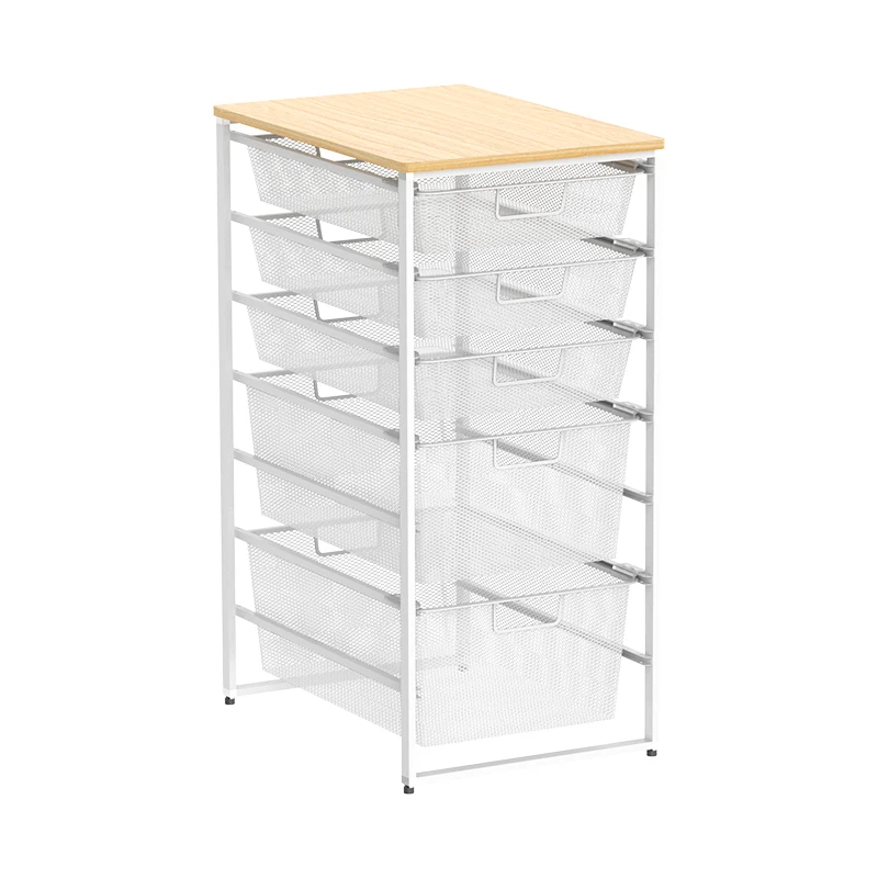 WIREKING Collapsible Office Put Out Basket Storage Drawer Carts Storage Trolley Cart with 5 Mesh Drawers