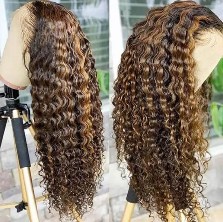 180 Density HD Transparent 13*6 loose deep Swiss Lace Frontal Wig Vendors Virgin Glueless Ombre Piano Color human hair Wigs