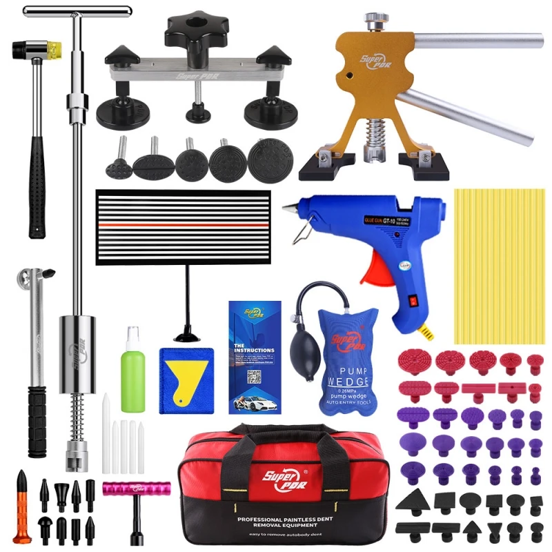 Super Pdr Car Body Hail Dent Damage Repair Tool Air Pump Wedge Fix Dent Slide Hammer Dent Puller Tools 74 Pcs