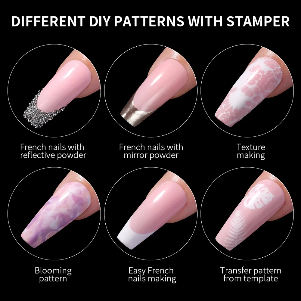 Nail Art Jelly Stamper Rotatable Change Size Pattern Round Nail Stamper Silicone Nails Stamper Kit With Scraper
