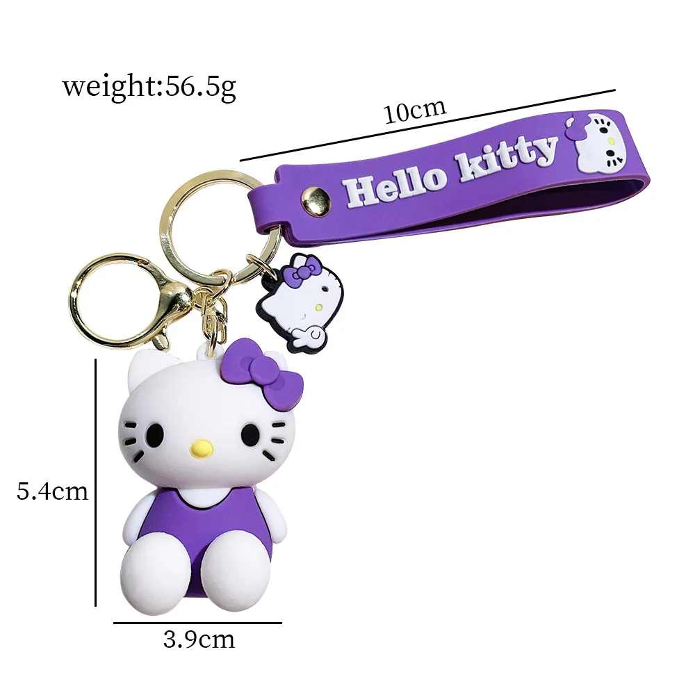 Cute PVC Wrist Strap Car Keychain Accessories Bag Ornament Doll 3D Silicone Hello Kitty KT PVC Gold Key Rings Gift Keychain
