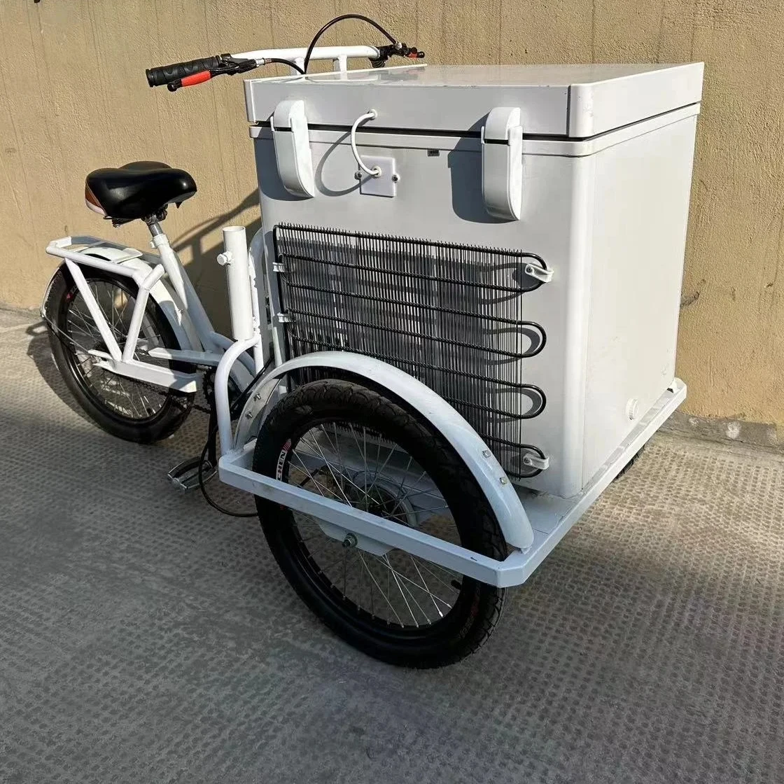 battery build-in Ice cream tricycle 68 Liters freezer with solar power system ice cream cart  ice-lolly bike