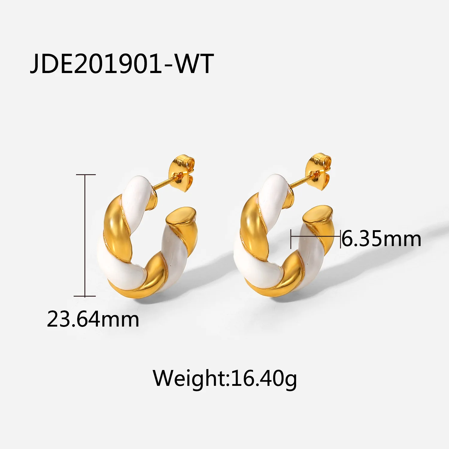 New Fashion 18k Gold Plated Stainless Steel White Oil Dropcc Shaped Enamel Twist Earrings For Women