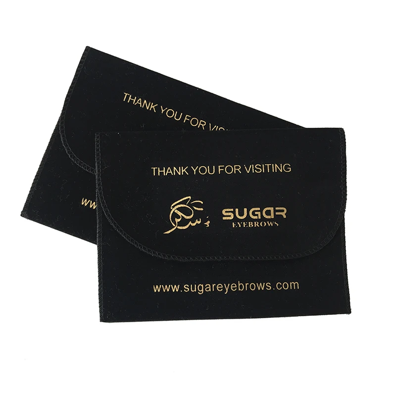 Custom Gold Logo Soft Velvet Eyebrow Envelope Dust Bags Thank You Gift Pouches For Promotion