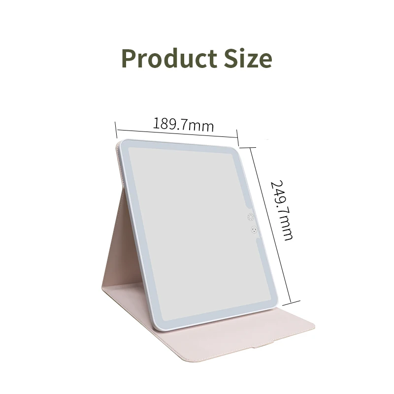 Wholesale ipad size foldable PU leather cover large makeup desktop vanity mirror with led light
