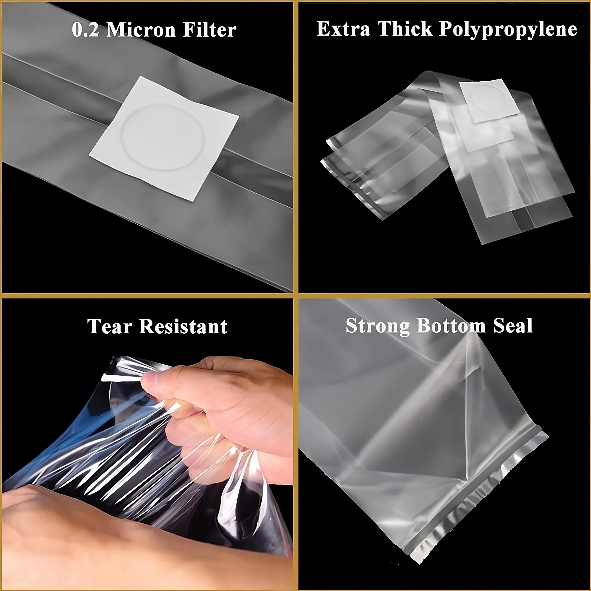 Custom High Temperature Resistance small 10cm 0.5 micron autoclavable PP pvc Mushroom spawn grow Filter grain bag for mushroom