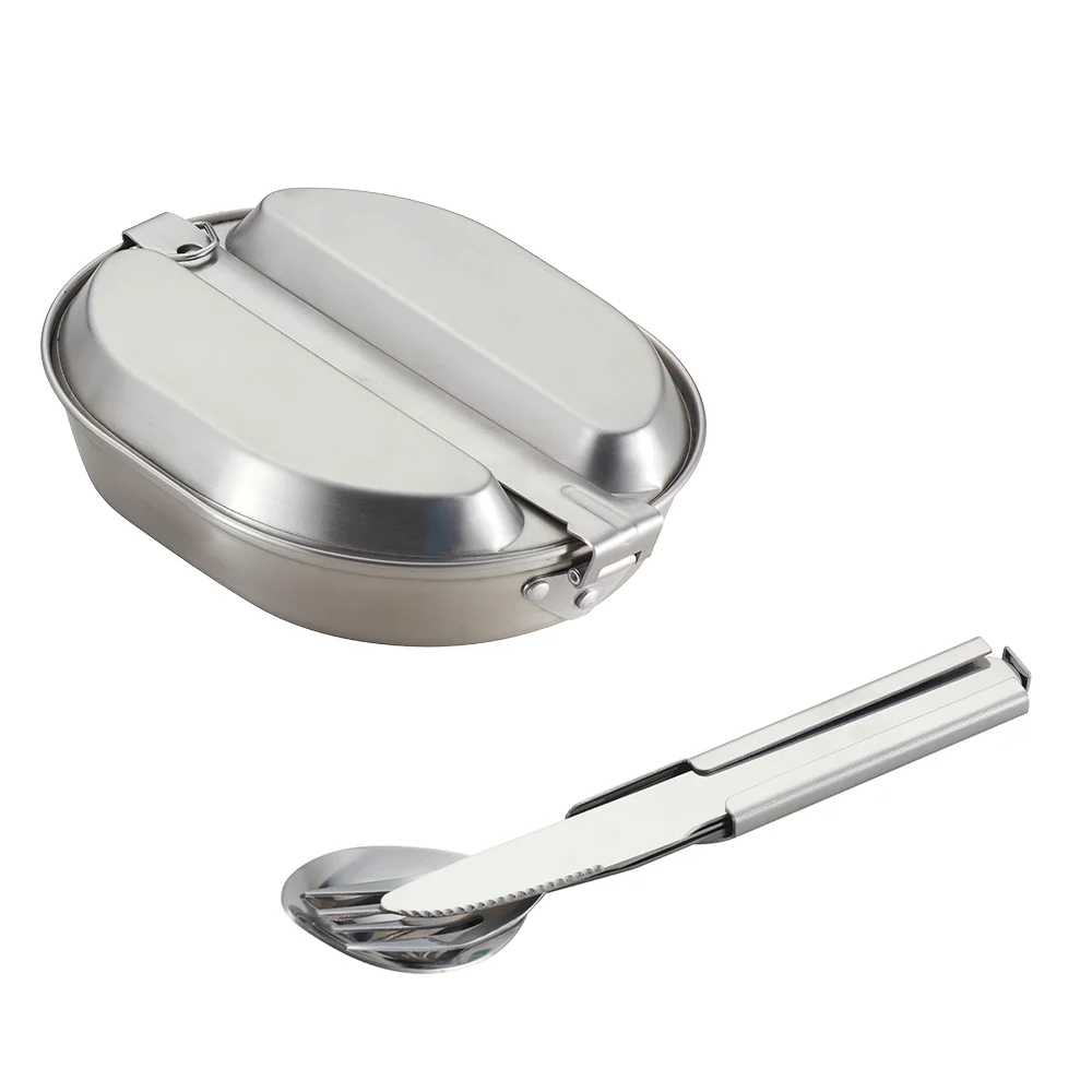 Factory Direct Portable Custom Outdoor Camping Party Lunch Box Canteen Mess Kit Stainless Steel With Utensils