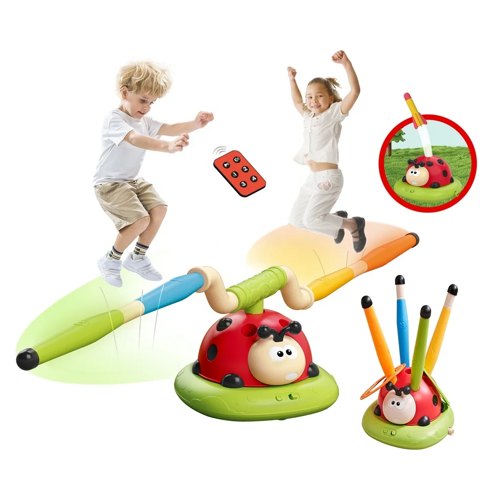 3 in 1 outdoor indoor sports toy ladybug remote control jump rope exercise machine set rocket launcher rotation ring toss game
