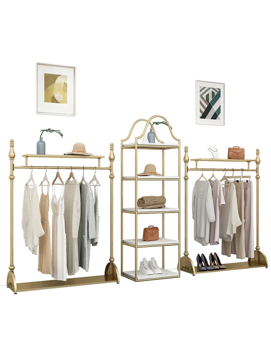 free standing garment rack modern golden industrial heavy duty clothing display rack for cloth shop wrought iron clothes racks