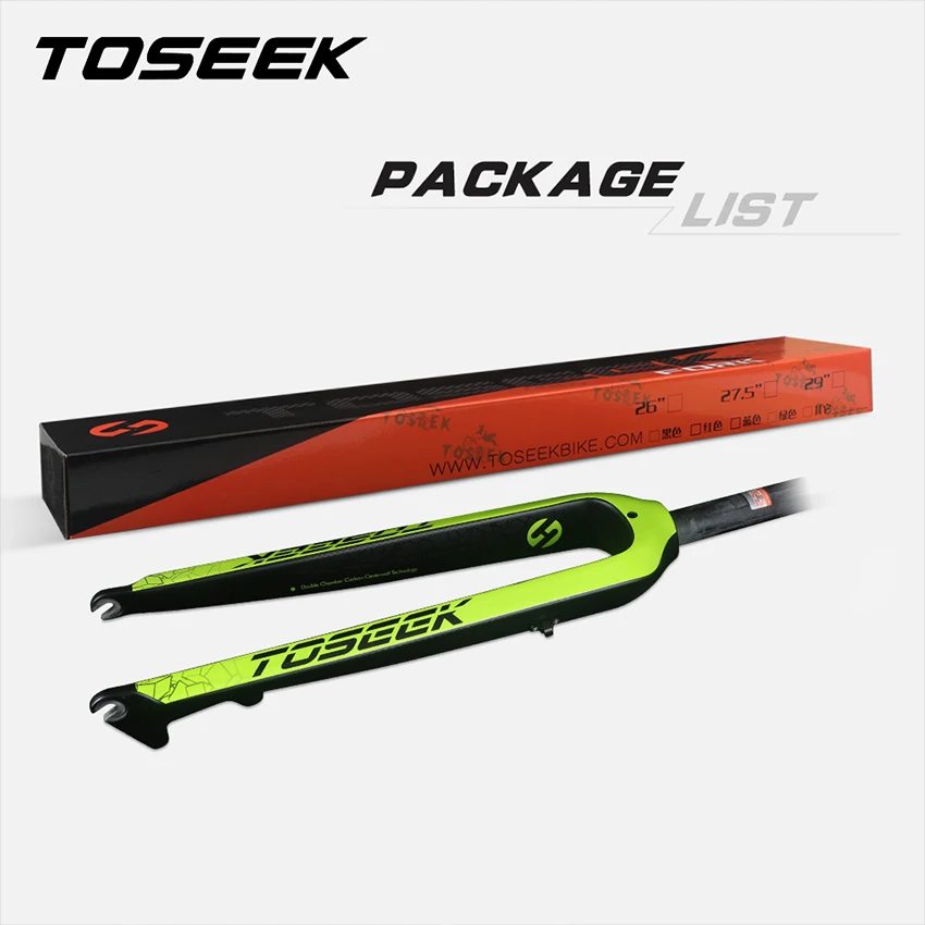Original Production Toseek Straight Disc Brake 9*100mm Qr5-Color Bright Cursor Xc Rigid Bike Front Fork Carbon Fork Mtb