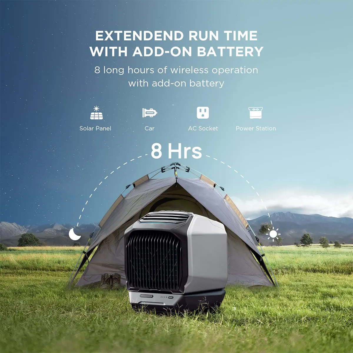 Wav e2 Portable Solar Air Conditioner, Air Conditioning Unit with Heat, Air Portable AC for Outdoor Tent Camping/RVs or Home Use