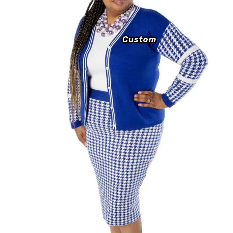 Wholesale Custom High-Quality 100% Cotton Woman Knitwear Houndstooth Skirt Set ZP Org. B Sorority Letter Embroidery Logo Greek