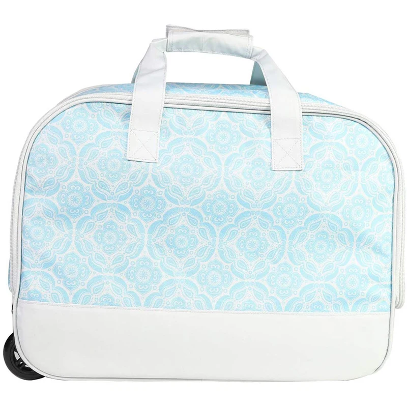 Light Blue Collapsible Rolling Sewing Machine Tote Case Sewing Bag with Wheels