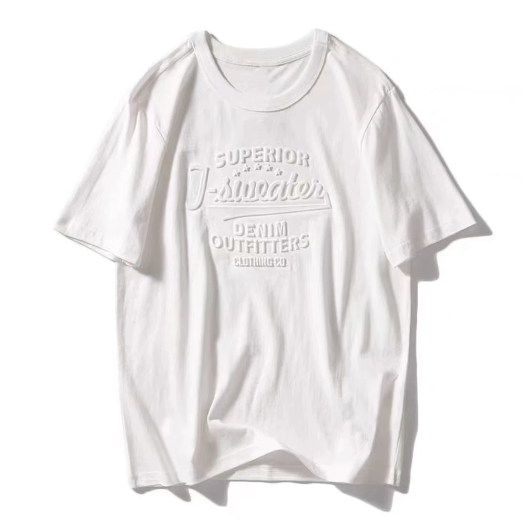 High-quality cotton stereoscopic silicone embossed concave convex tee Custom 3D embossed all over embossed t shirt