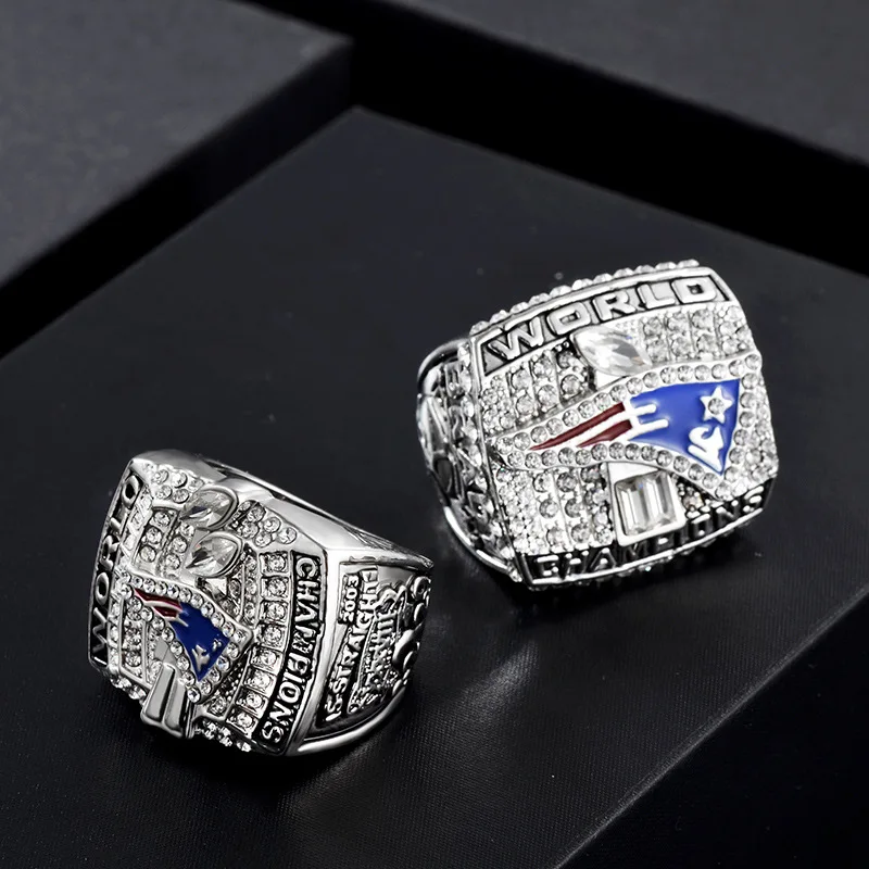 Wholesale Customized New England Patriots 2001 2003 2004 2014 2016 2018 American Football Championship Glitter Ring