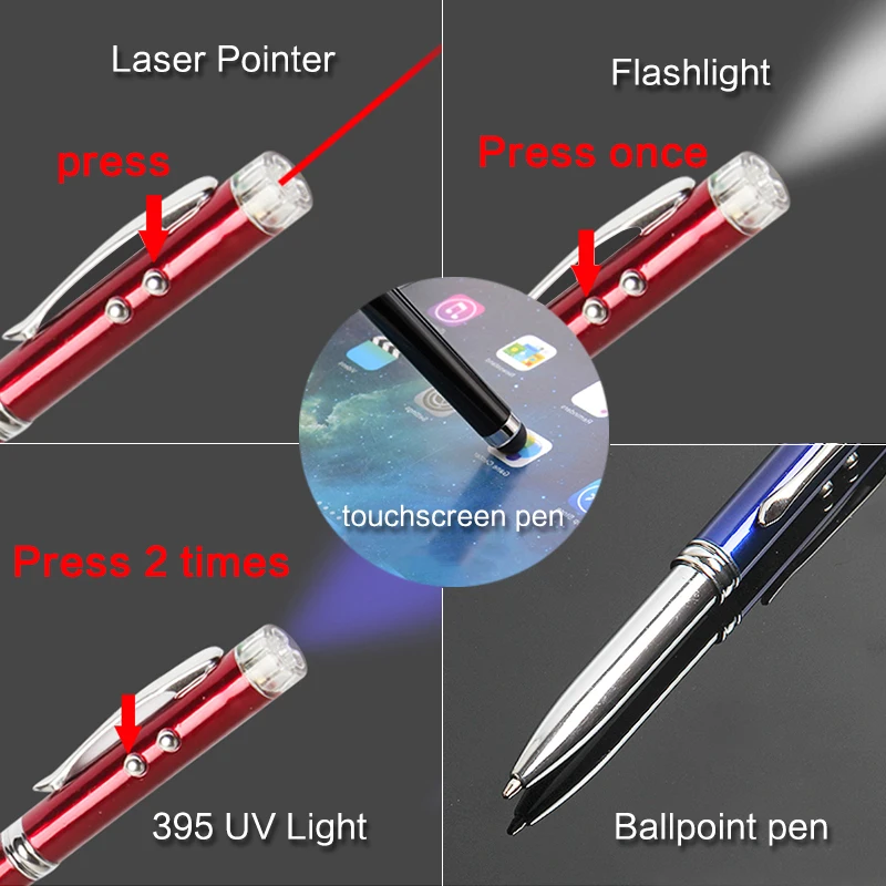 5in1 LED Pen Ball Laser Pointer 395 UV Light Torch Flashlight Touch Screen Ballpoint for iPad iphone Samsung Tablet capacitive