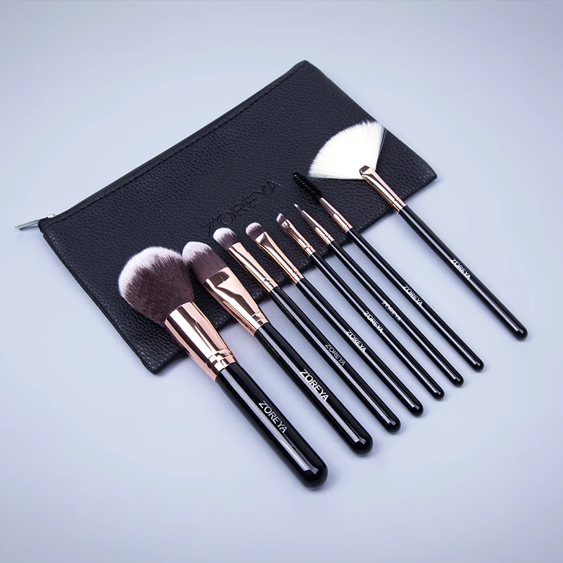 Professional 8  Pcs black Vegan Cruelty  Soft Bristles Hair makeup cosmetic brush set with bag
